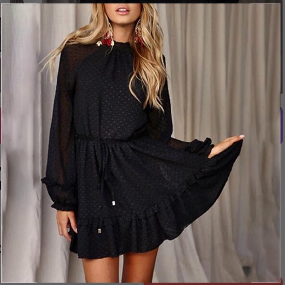 Dresses & Skirts - Long Sleeve Ruffle Detail Mini A-Line Dress